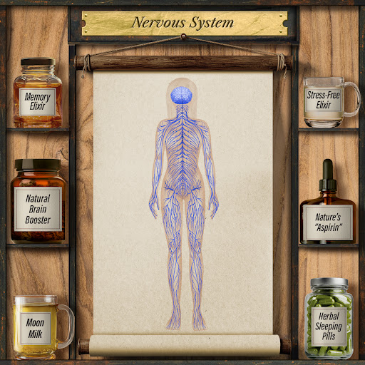 Nervous System shelf — Memory Elixir, Stress-Free Elixir, Natural Brain Booster, Nature's Aspirin and more