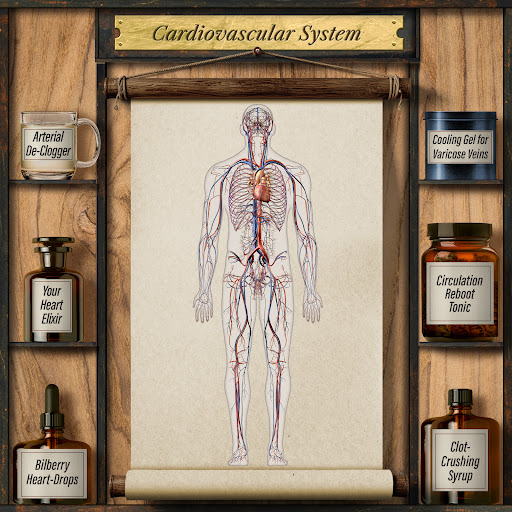 Cardiovascular System shelf — Your Heart Elixir, Arterial De-Clogger, Circulation Reboot Tonic and more