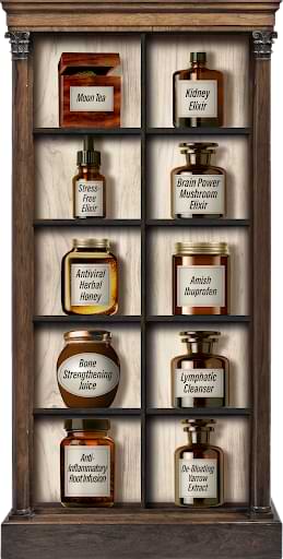 Respiratory System shelf — Amish Cough Syrup, Grandma's Antibiotic, The Mucus Buster and more