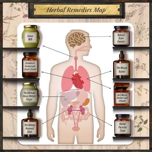 Herbal Remedies Map — remedies indexed by body area with page references